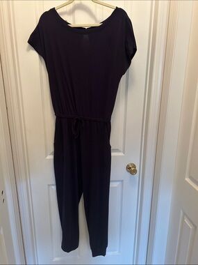 Women's Navy Short-Sleeve Jumpsuit with Drawstring Waist